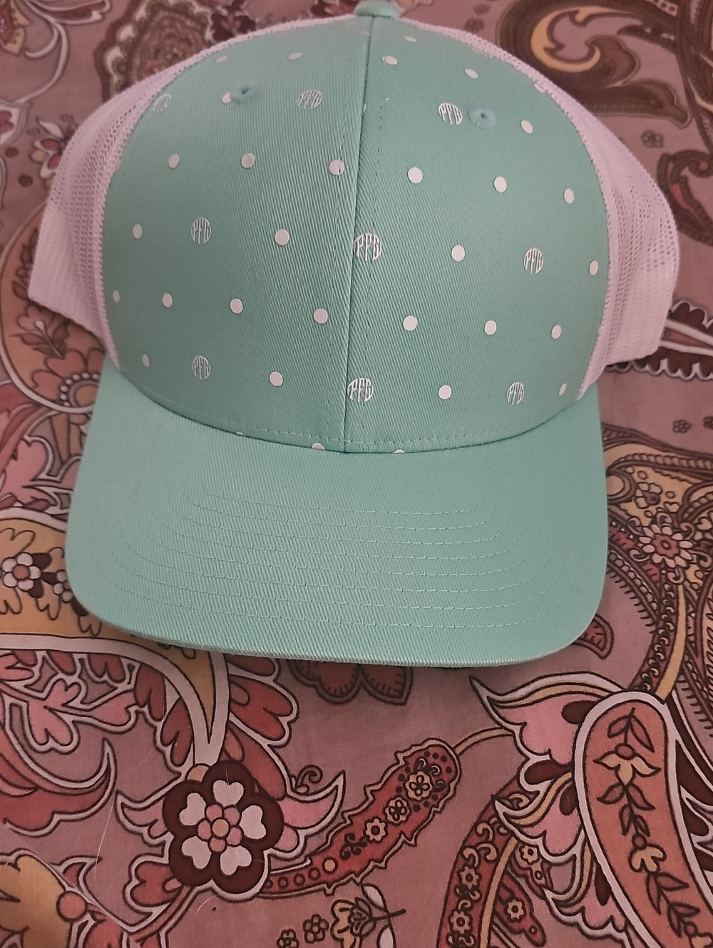 Columbia Mint Green and White Polka Dot Trucker Hat